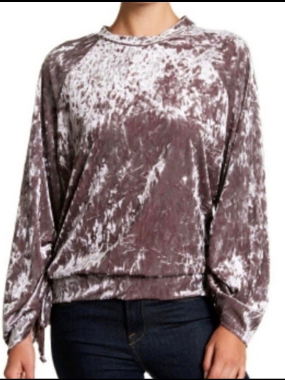 Ro & De Crushed Velvet Long-Sleeve Top in Dusty Mauve
